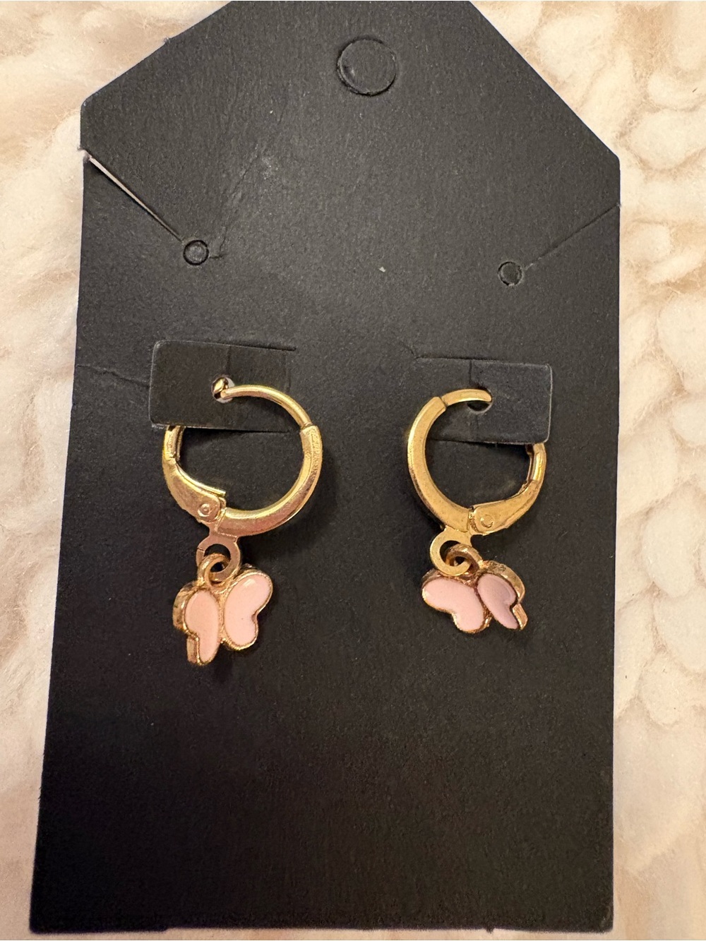 Gold Plated Pink Butterfly Huggie Hoop Earrings | Dainty Enamel Dangle